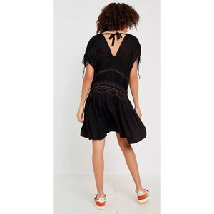 Free People Women’s Medium Love on the Run Dress Black Smocked Slouchy Ruched